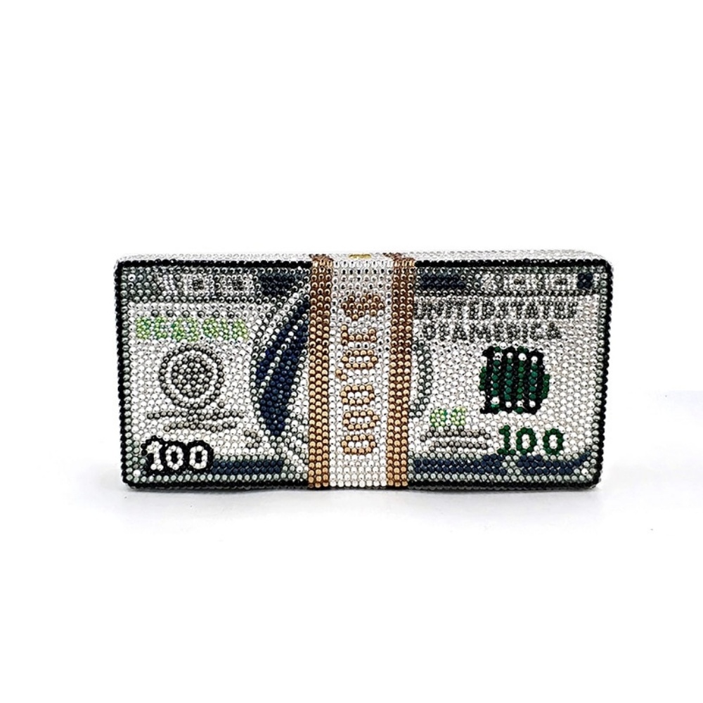Stack of Cash 10k USD Crystal Clutch Evening Bag